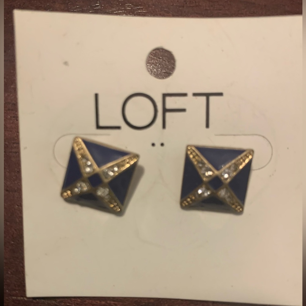 LOFT Green Emerald Clear Crystals And Rhinestone Stud Earrings